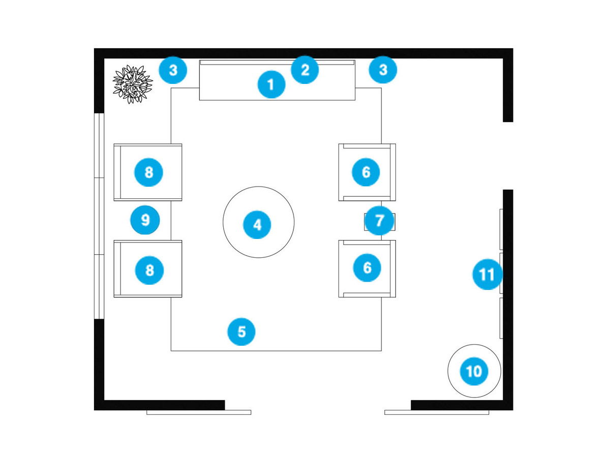 Plano de planta de sala de estar en línea