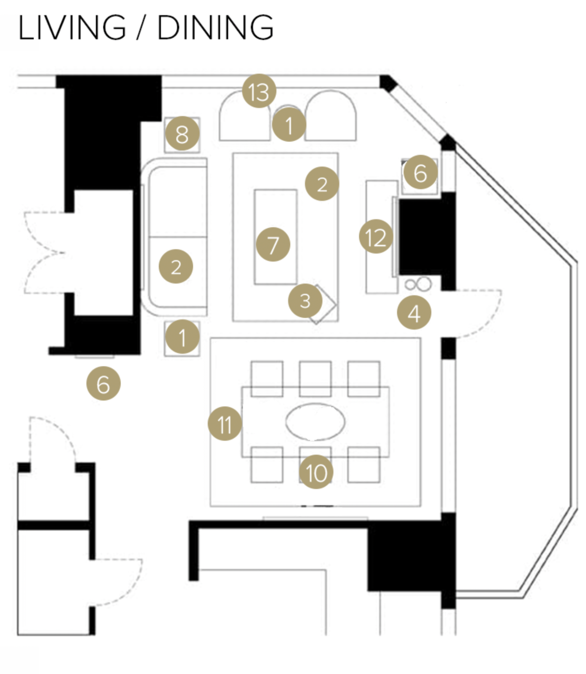 Online Designer Combined Living/Dining Floorplan