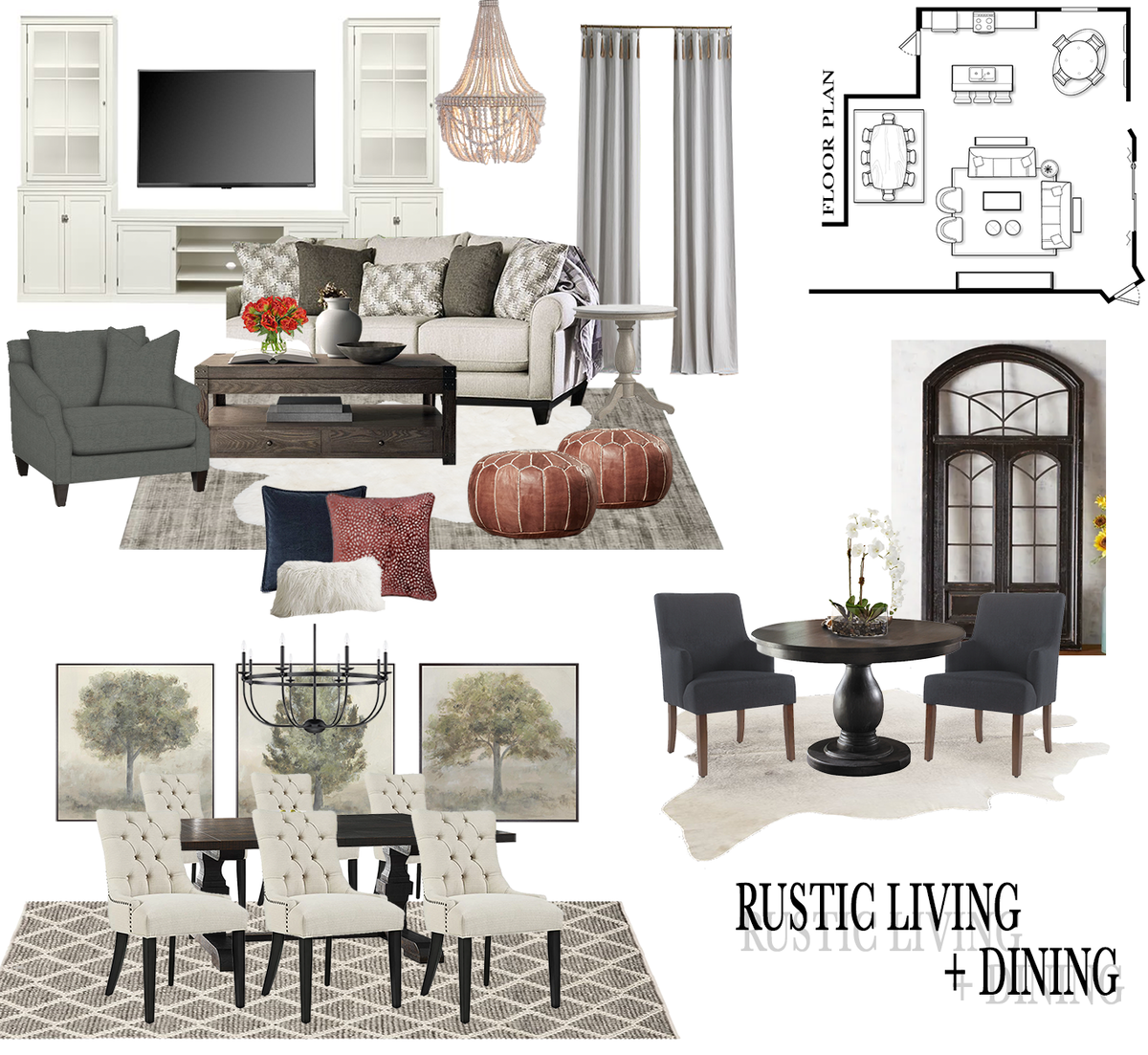 Ideas de Diseño de Interiores Combinadas de Sala-Comedor del Diseñador en Línea