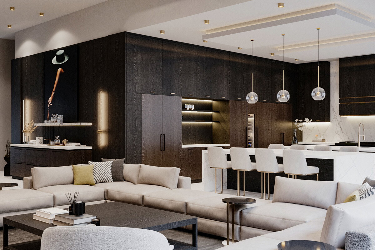 Renderización de Diseño Interior de Nueva Construcción de Lujo
