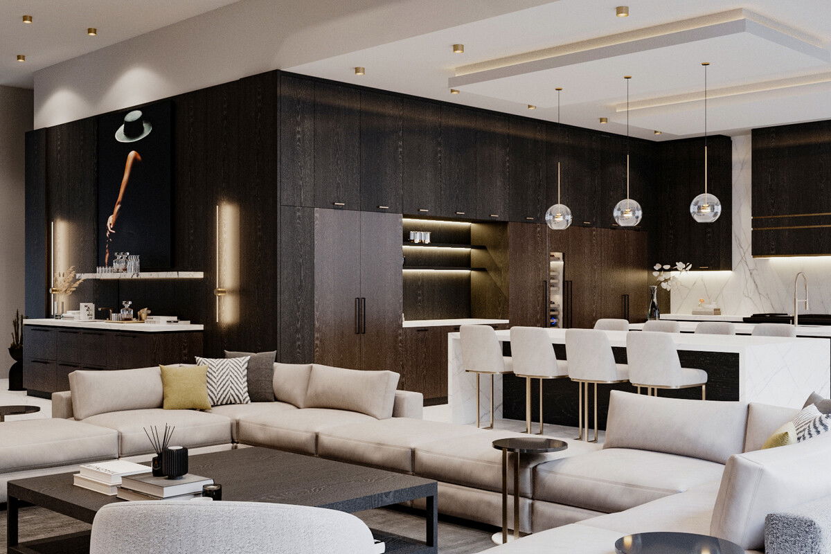 Renderización de Diseño Interior de Nueva Construcción de Lujo