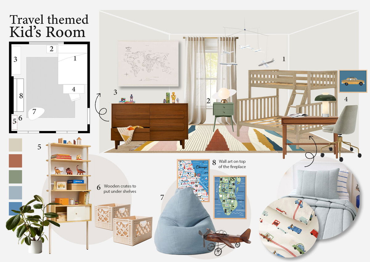 Travel Themed Kid's Room Interior Design | Decorilla
