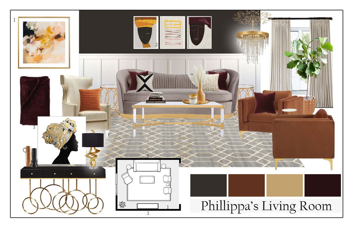 Ideas de diseño interior para sala de estar de diseñador en línea