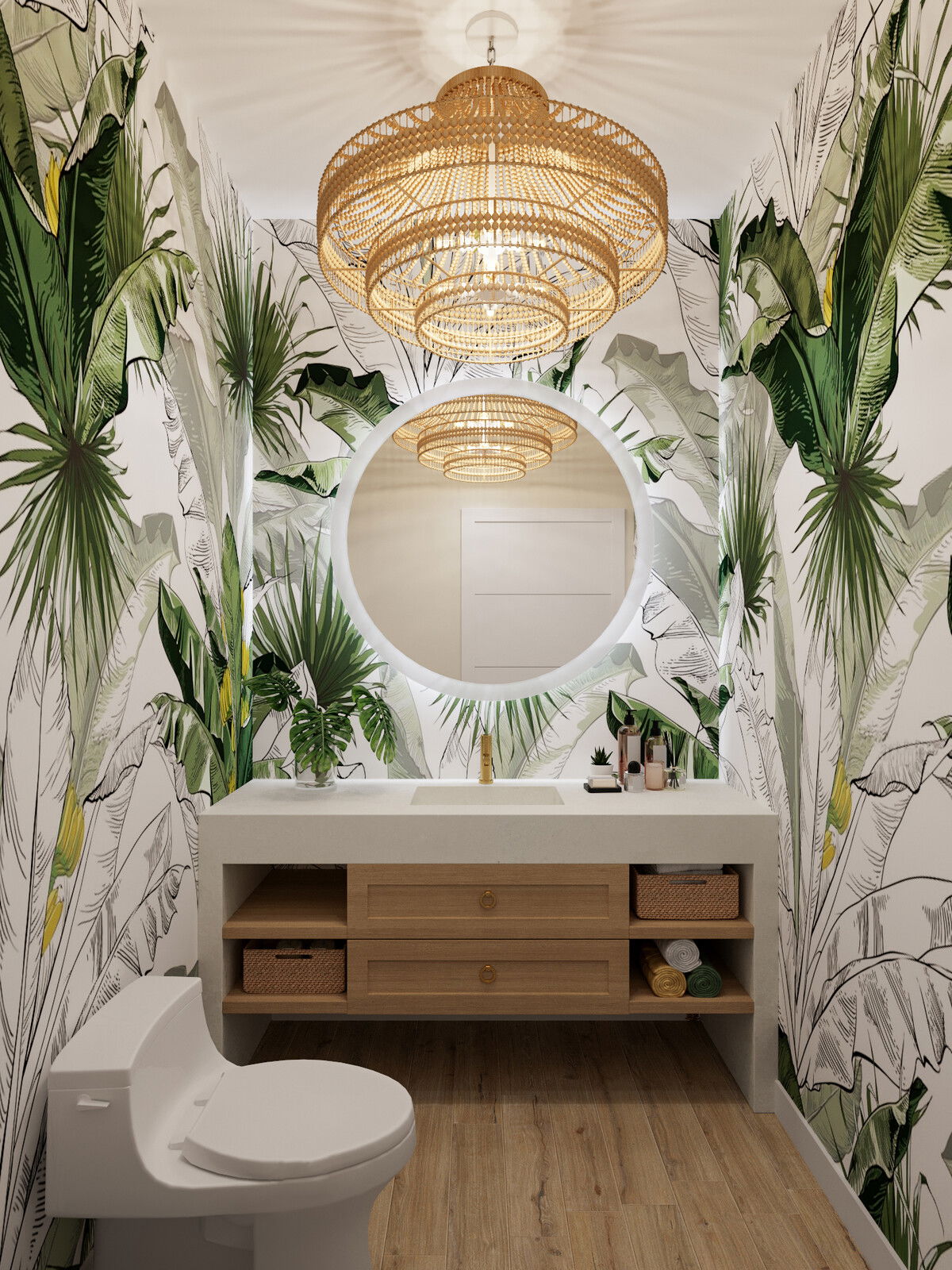 Contemporary Bathroom Design with Bold Wallpaper