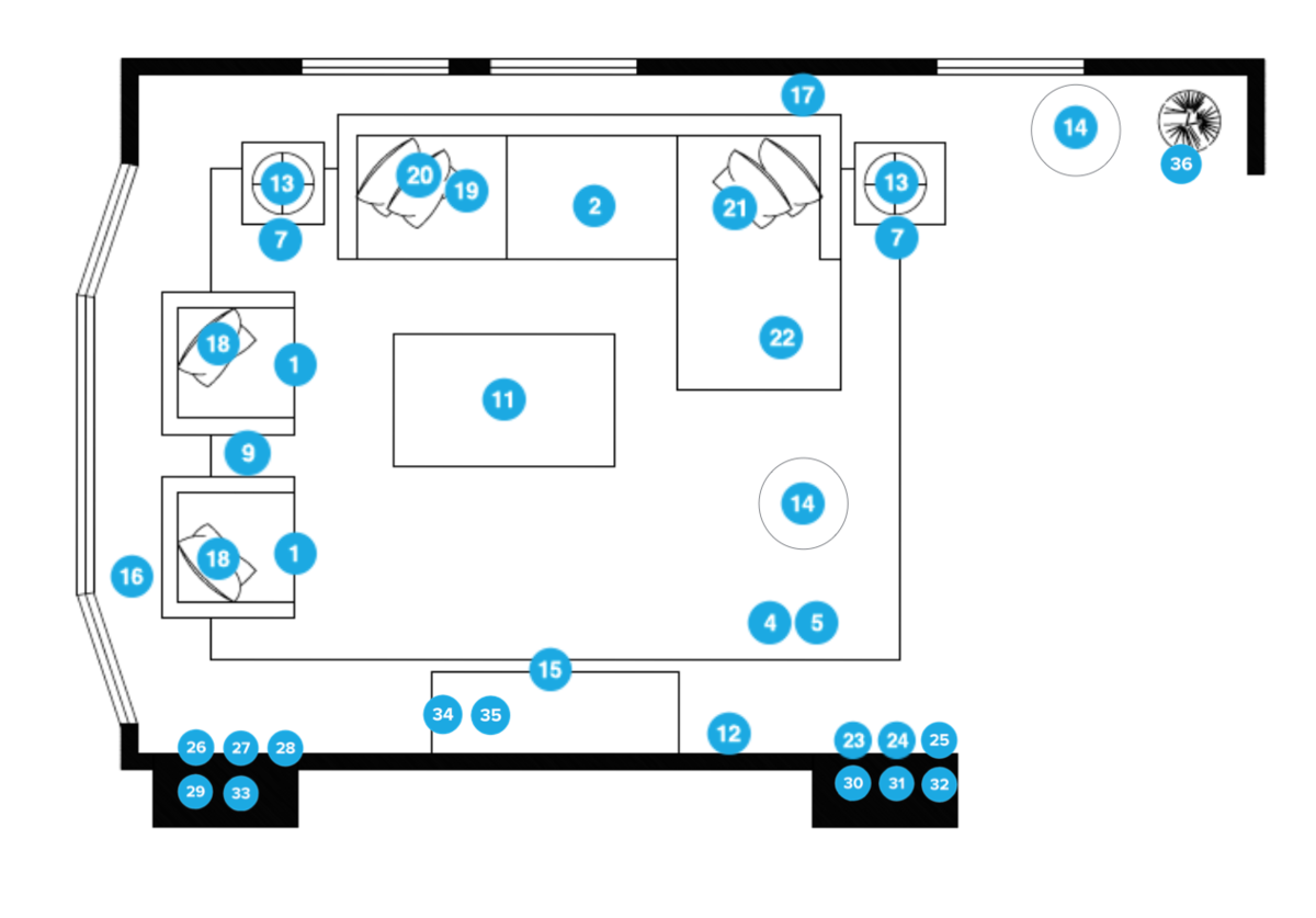 Plano de planta de sala de estar en línea