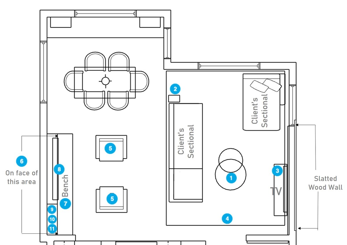 Plano de planta de sala de estar en línea