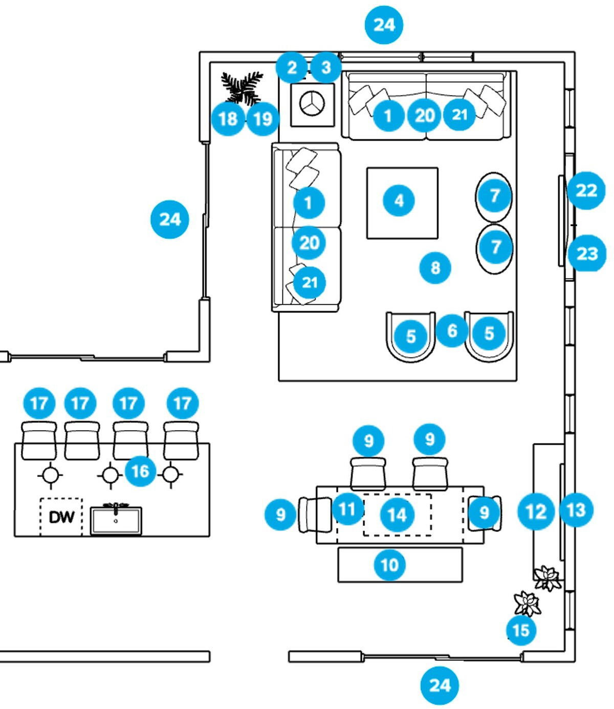 Online Designer Combined Living/Dining Floorplan