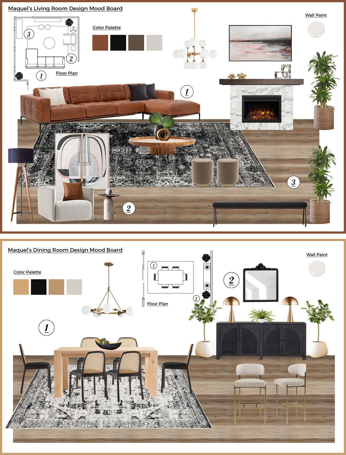 Ideas de Diseño de Interiores Combinadas de Sala-Comedor del Diseñador en Línea