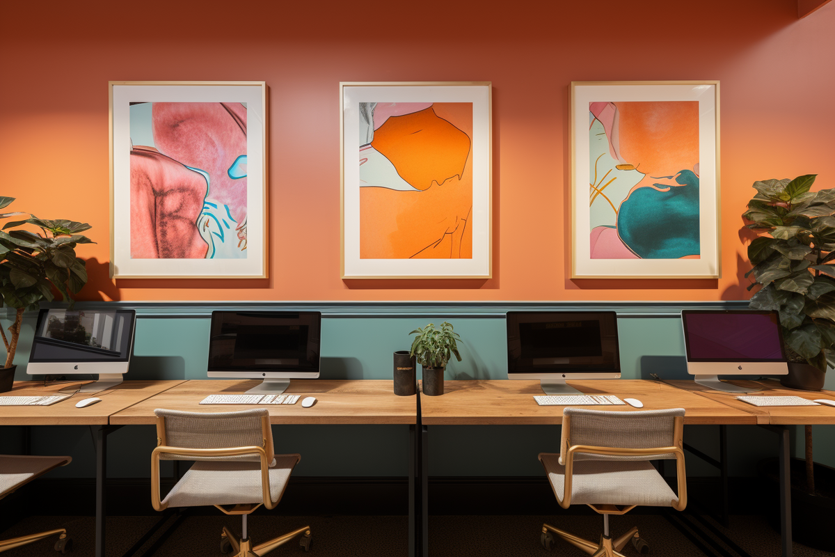 Creative Office Interior Design with Colorful Art Gallery 