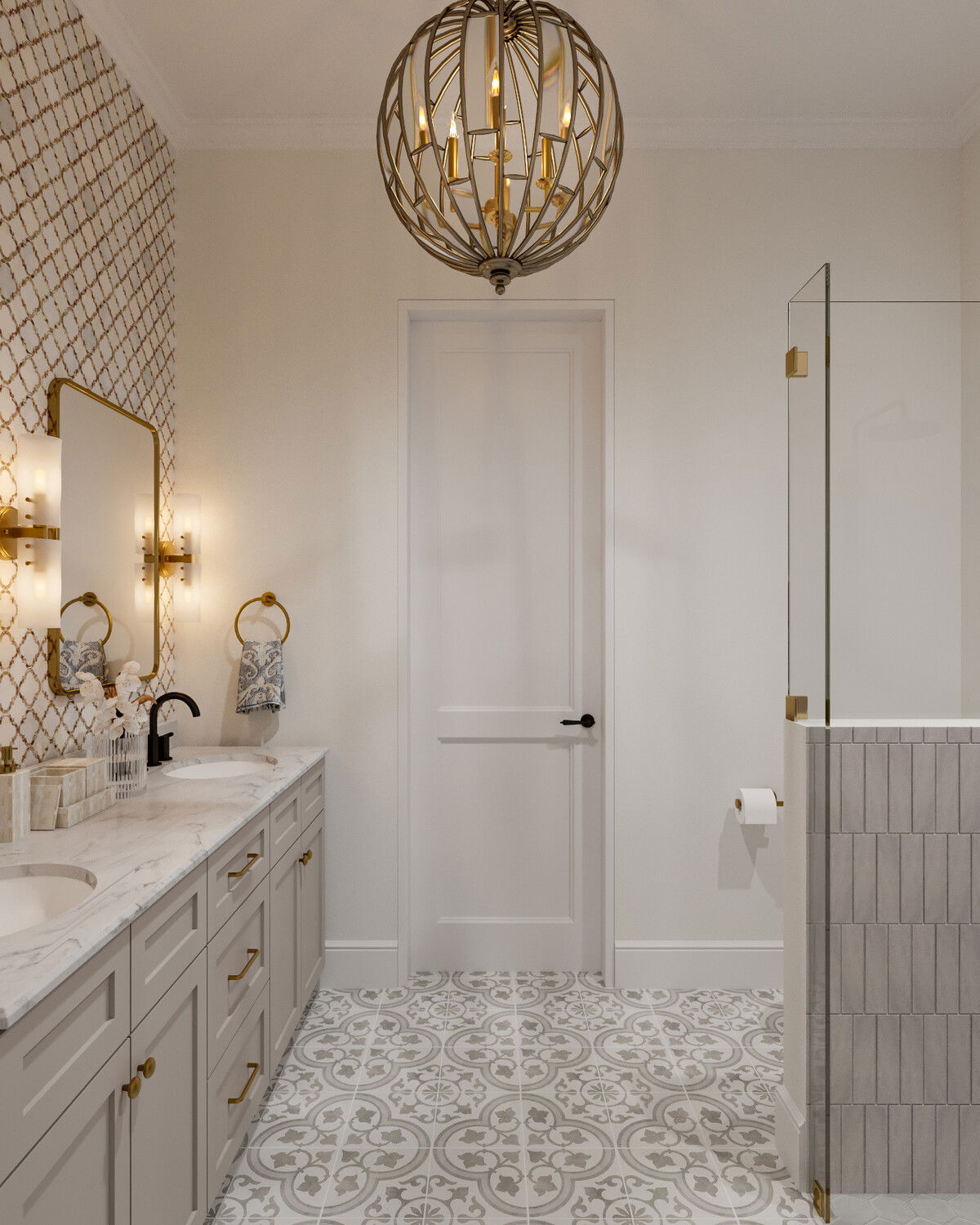 Modern French Country Guest Bathroom Design Rendering thumb