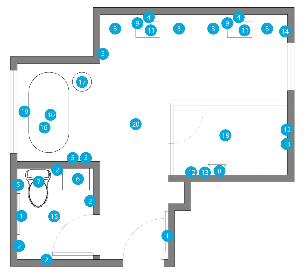 Plano de planta de sala de estar en línea