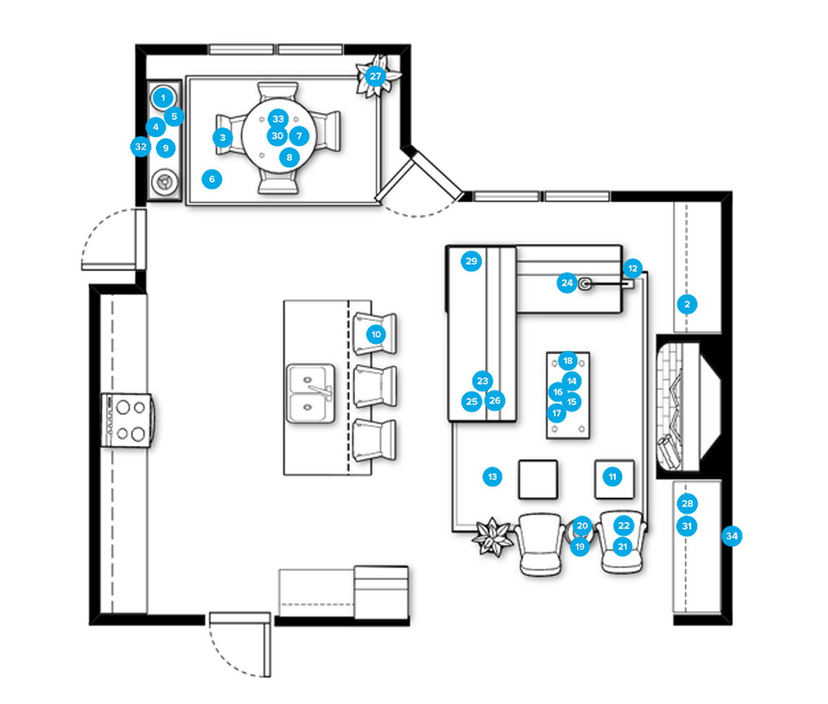 Online Designer Combined Living/Dining Floorplan