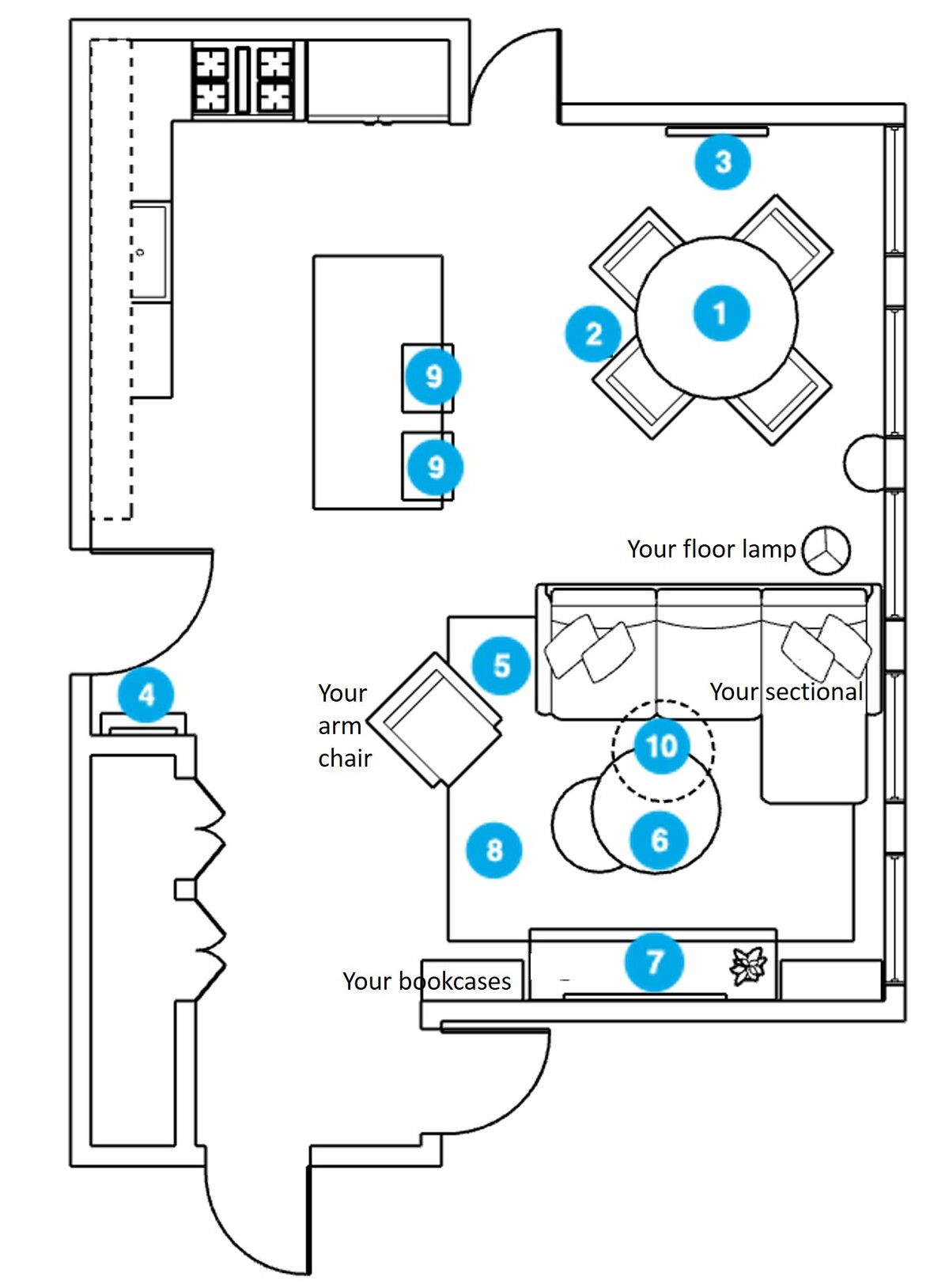 Online Designer Combined Living/Dining Floorplan