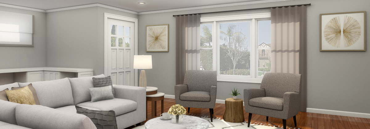 Light Grey Contemporary Living Room Design- After Rendering