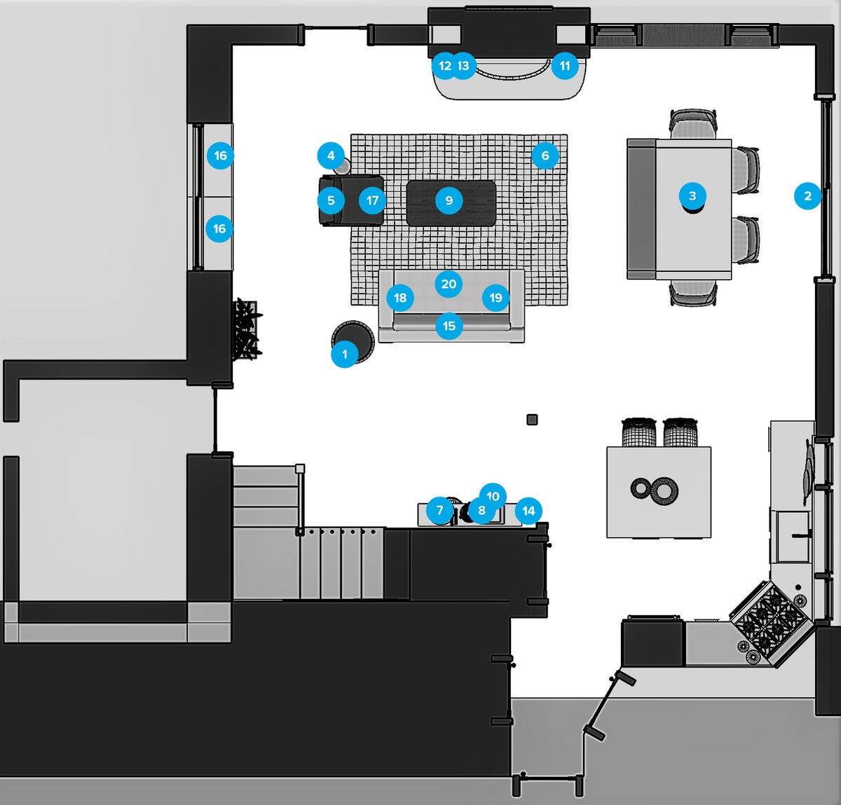 Online Designer Combined Living/Dining Floorplan