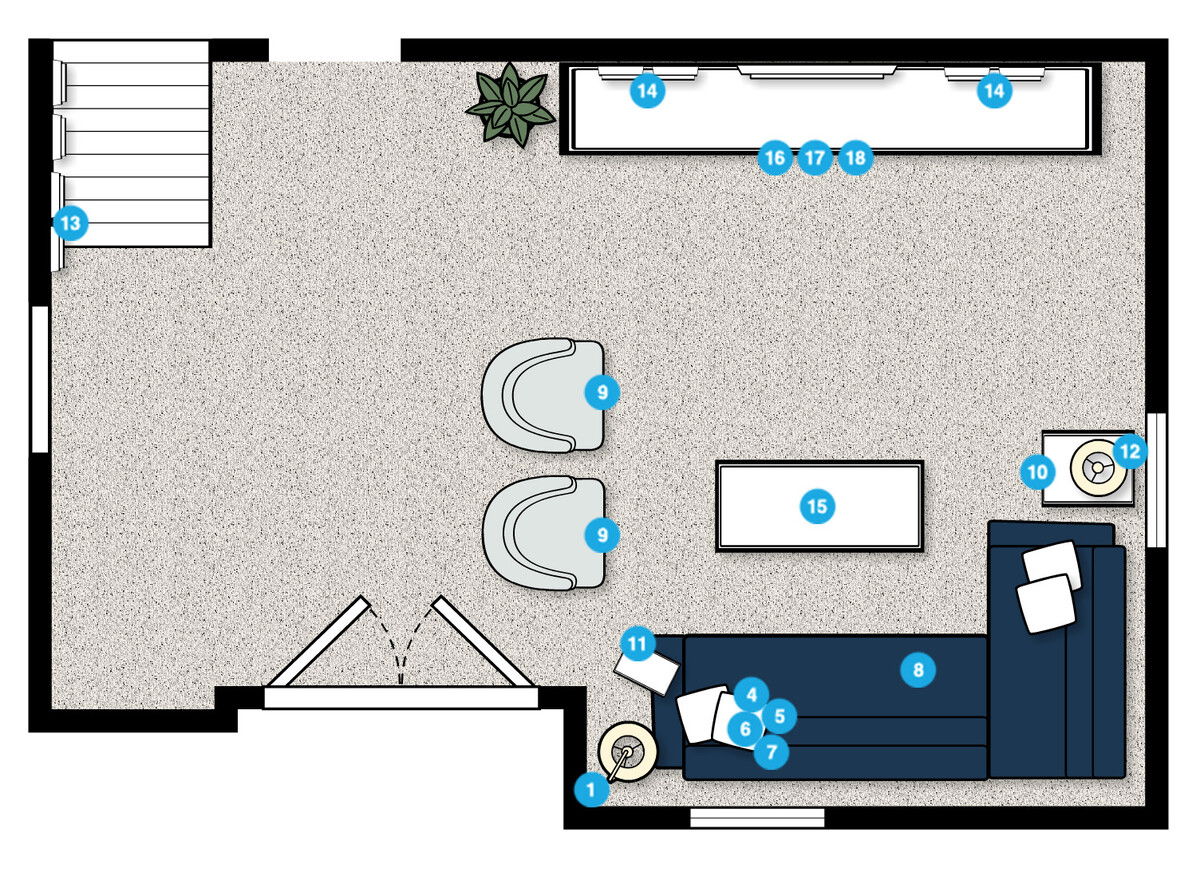 Plano de planta de sala de estar en línea