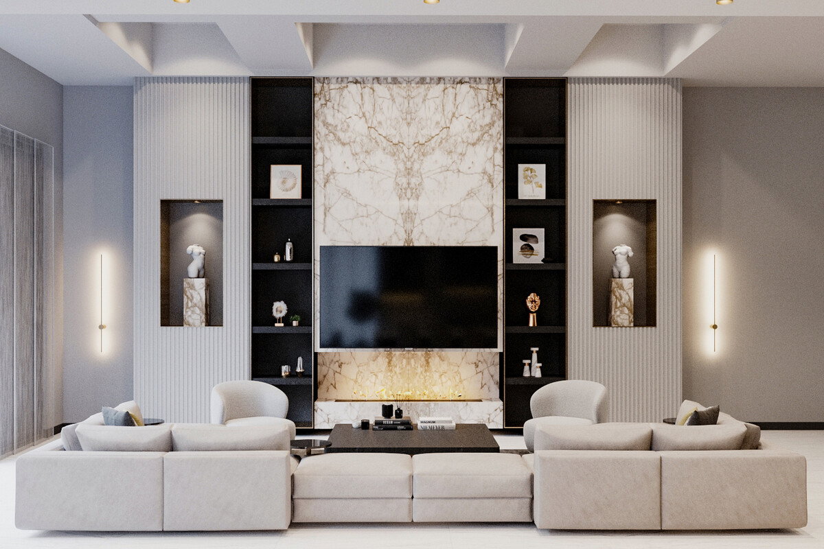 Renderización de Diseño Interior de Nueva Construcción de Lujo