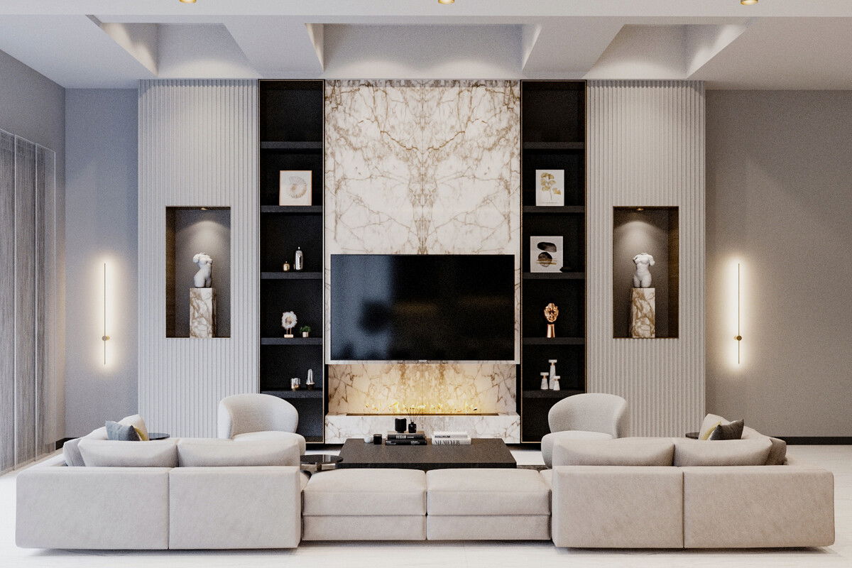 Renderización de Diseño Interior de Nueva Construcción de Lujo
