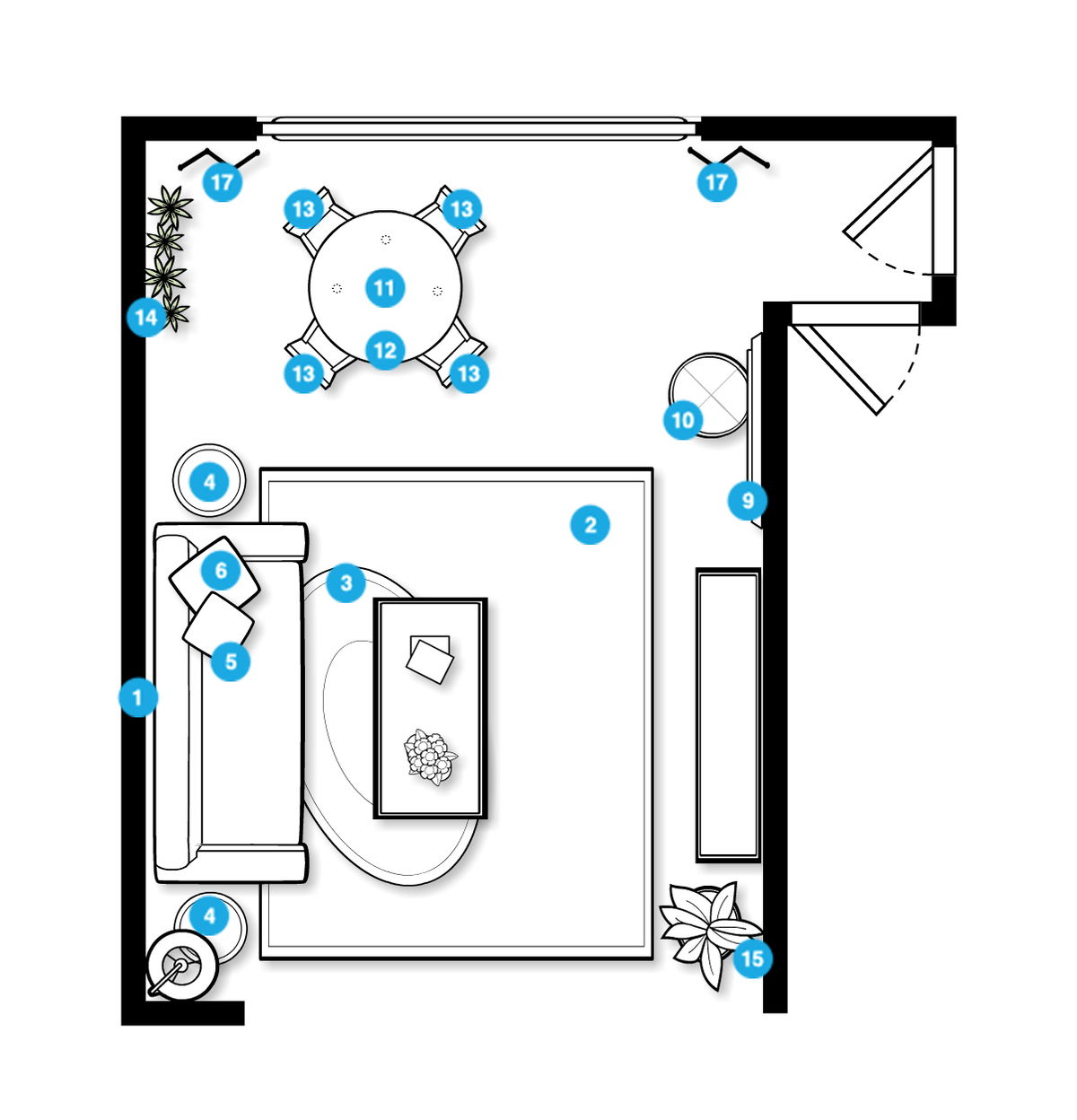 Online Designer Combined Living/Dining Floorplan