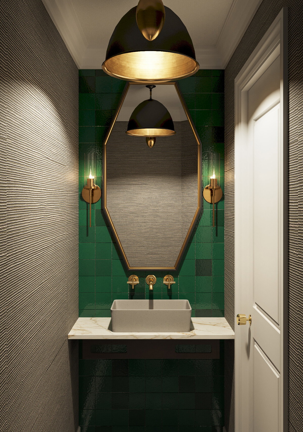 Renderizado de baño de visitas audaz e impresionante
