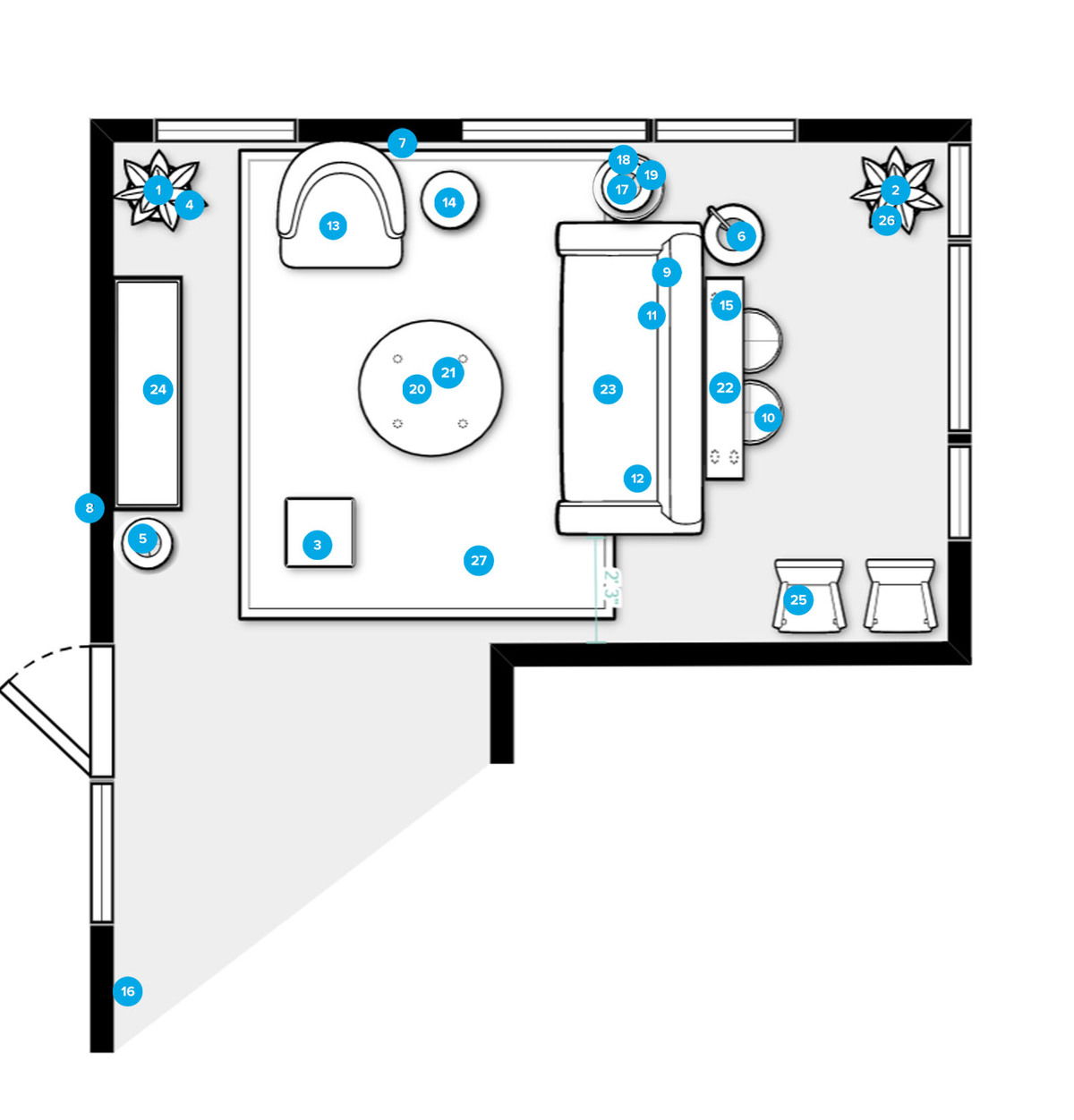 Online Designer Combined Living/Dining Floorplan