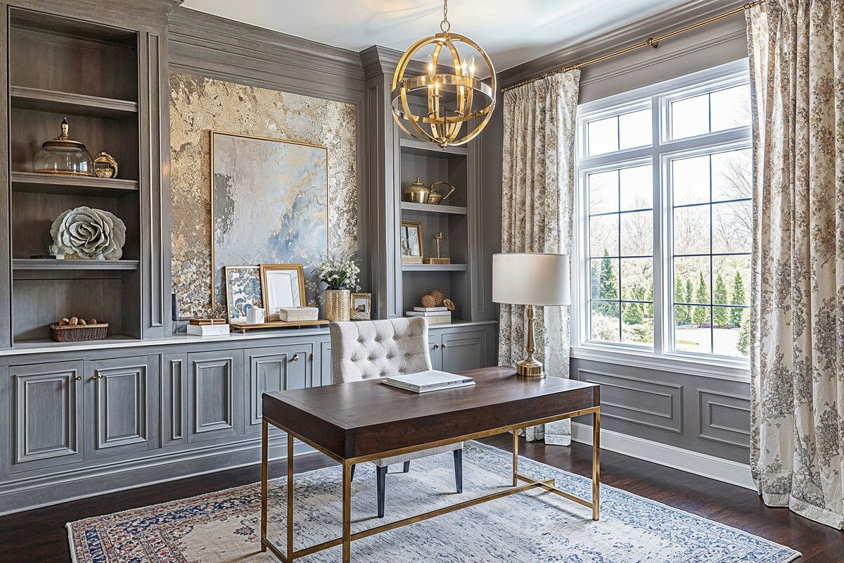 Glam Feminine Small Home  Office Design