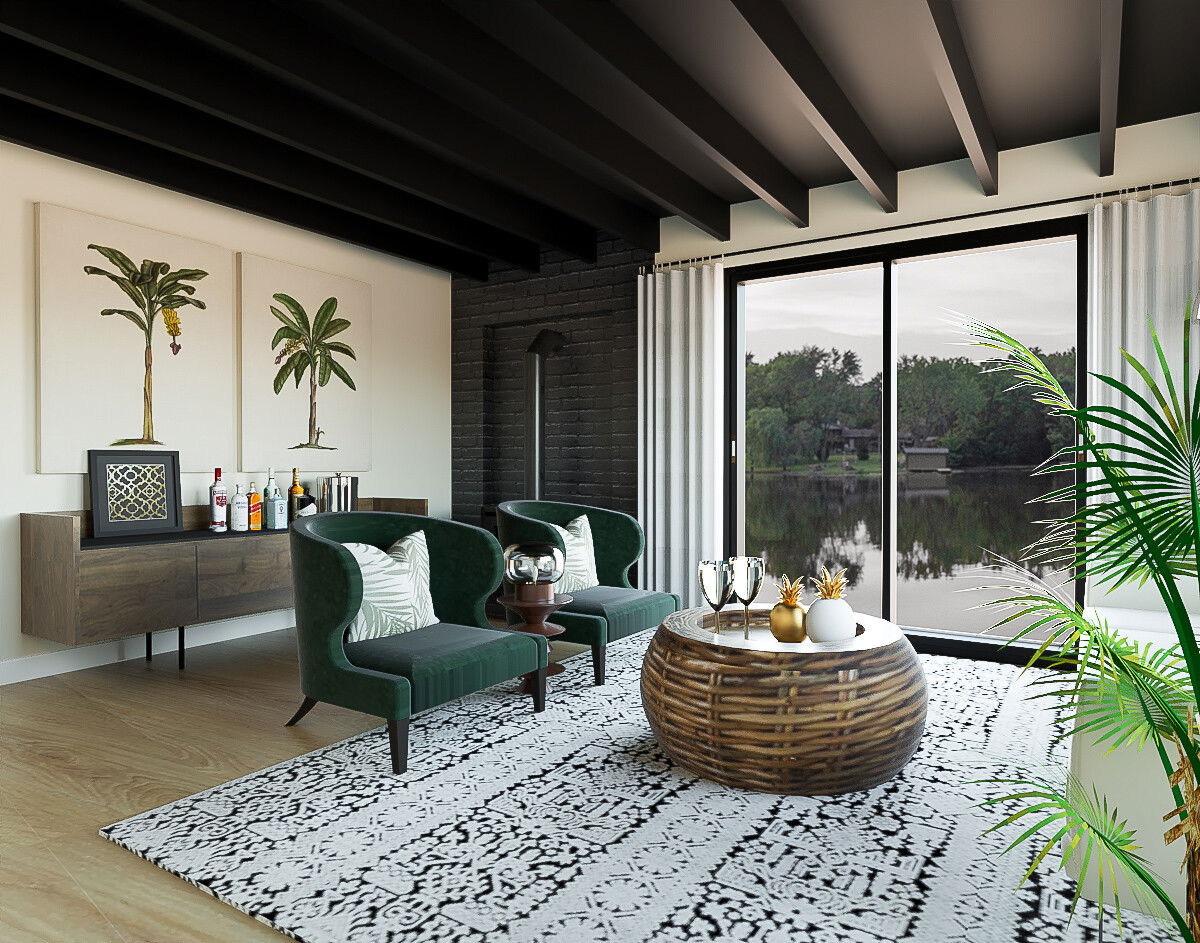 Renderización de Diseño Interior Ecléctico y Tranquilo de Casa de Lago thumb