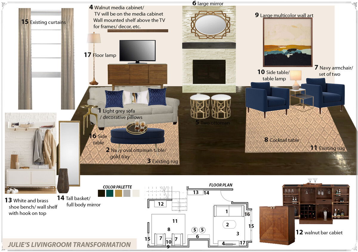Ideas de diseño interior para sala de estar de diseñador en línea