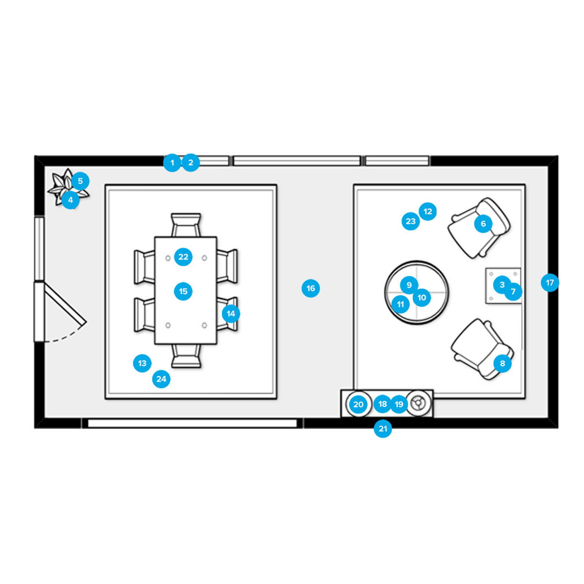 Online Designer Combined Living/Dining Floorplan