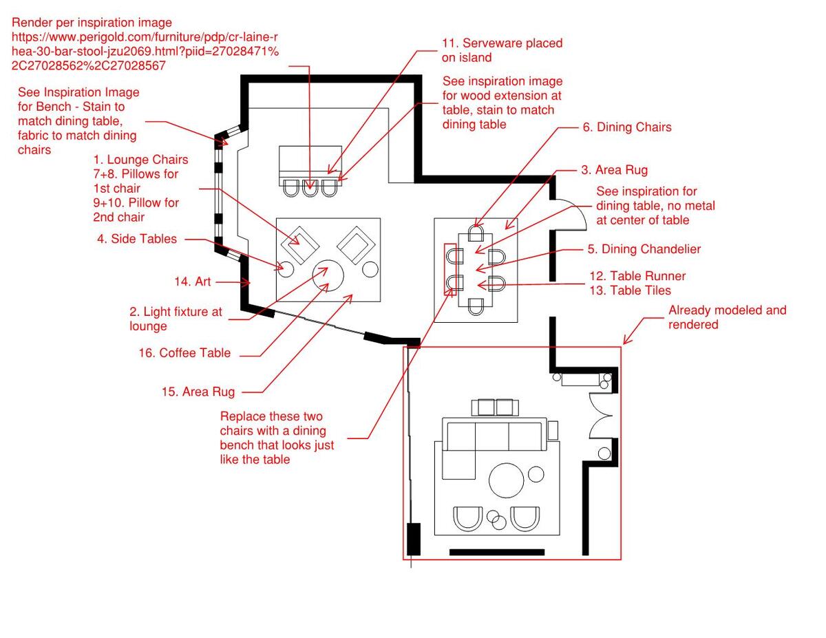 Plano de planta de sala de estar en línea