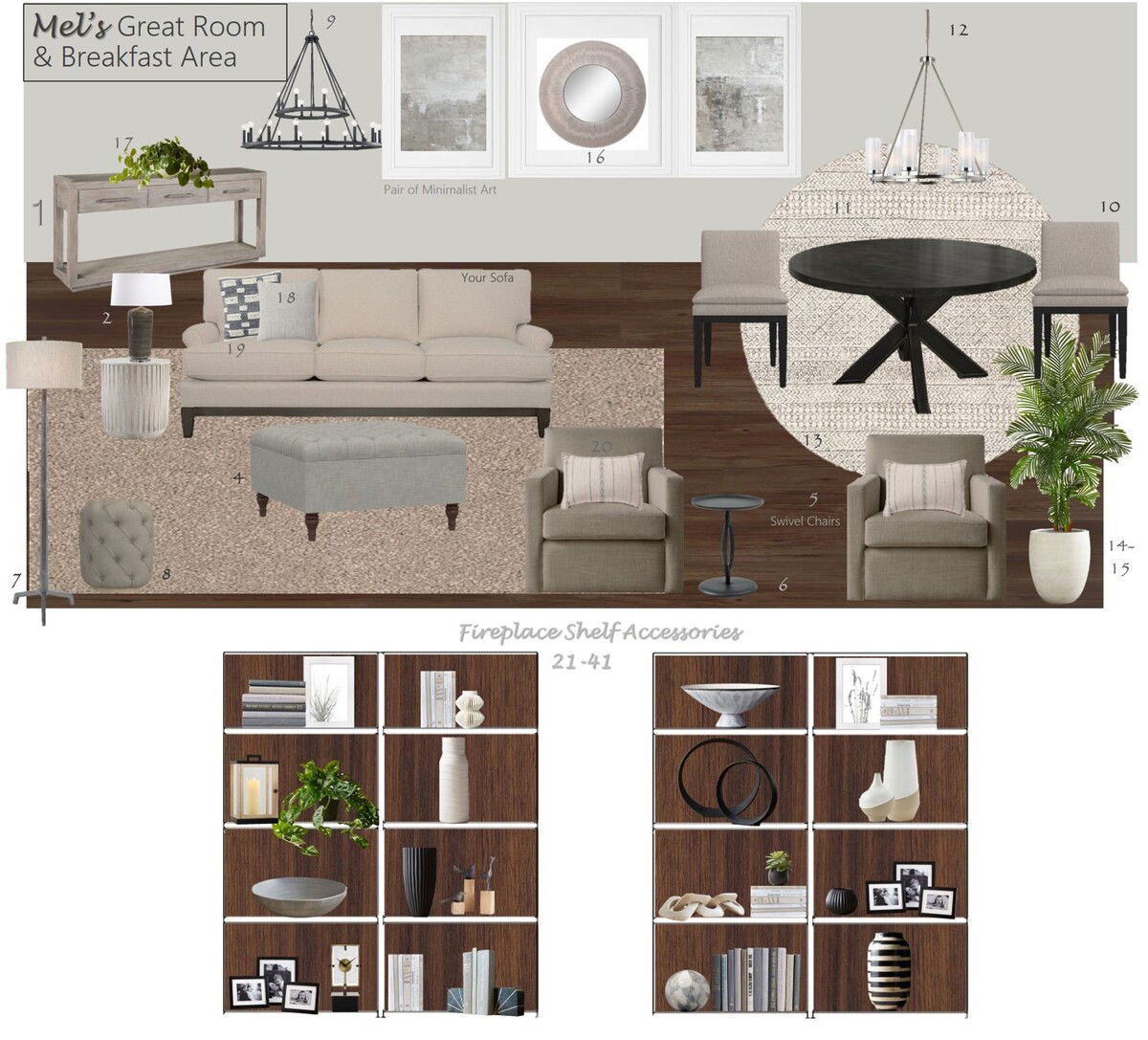 Ideas de Diseño de Interiores Combinadas de Sala-Comedor del Diseñador en Línea
