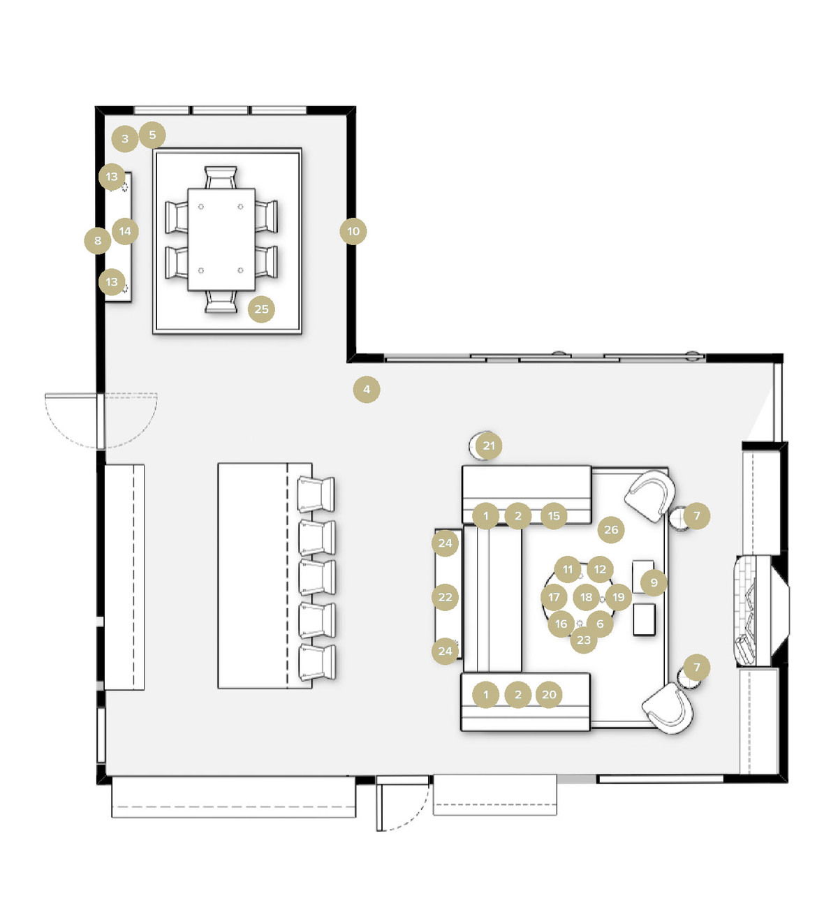 Online Designer Combined Living/Dining Floorplan