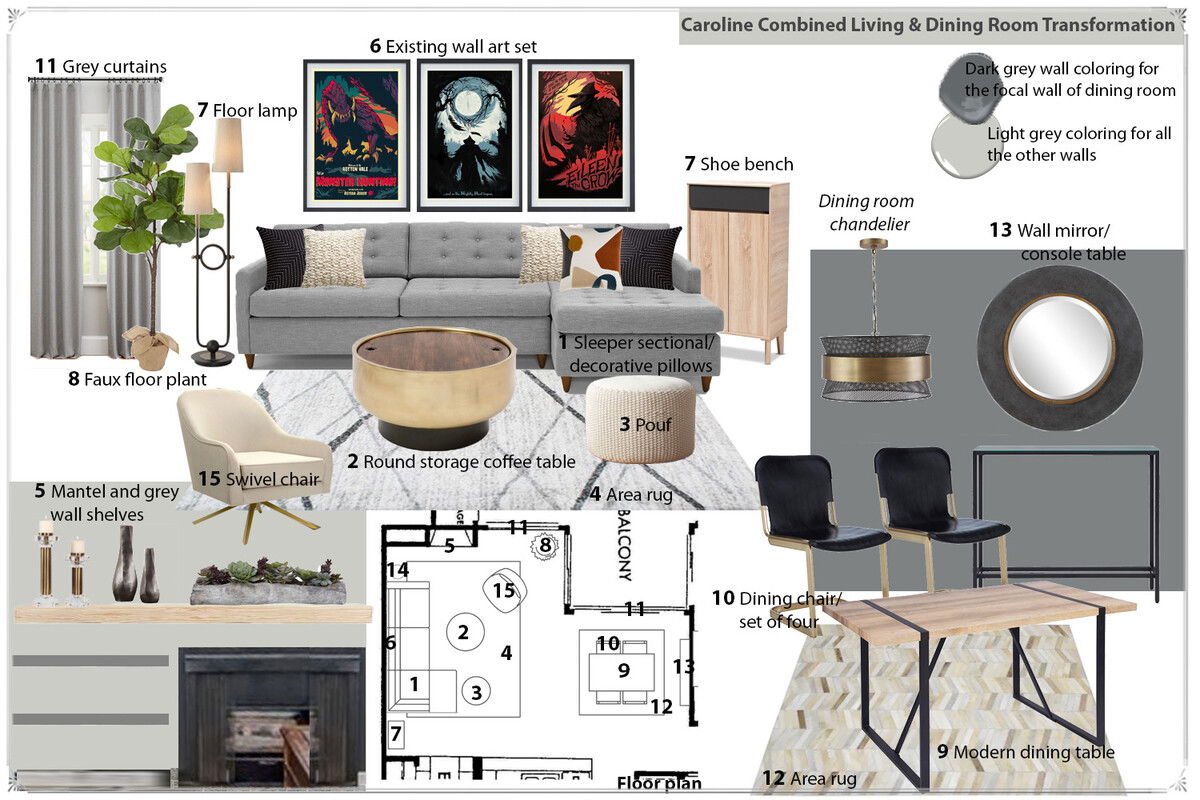 Ideas de Diseño de Interiores Combinadas de Sala-Comedor del Diseñador en Línea