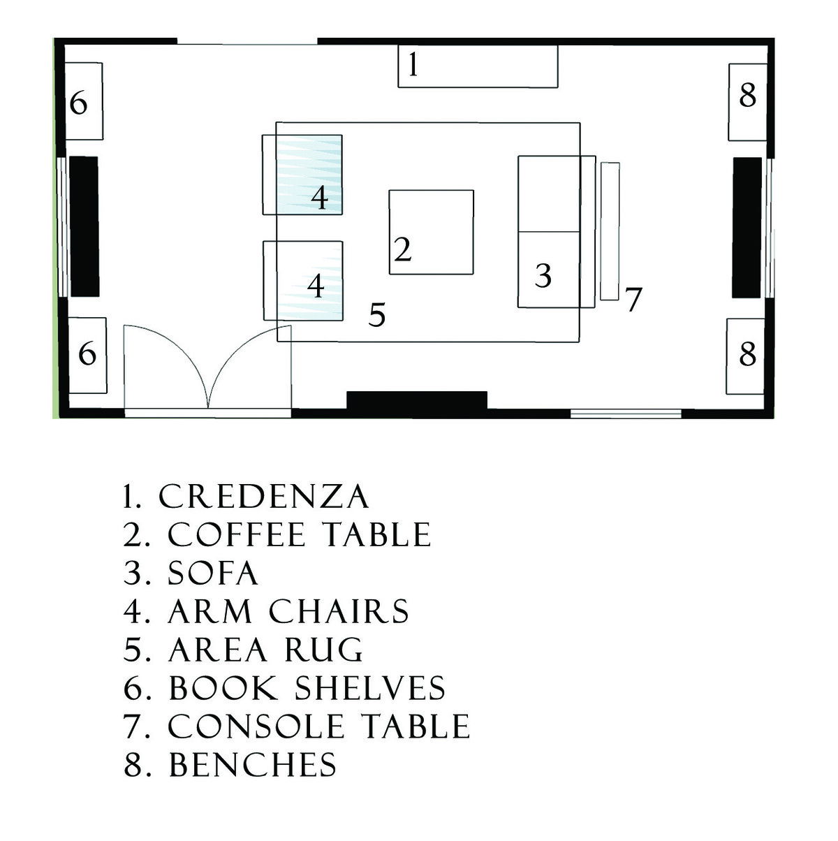 Plano de planta de sala de estar en línea