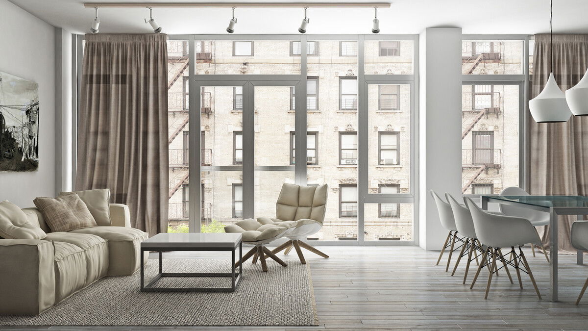 White Interior Living Room and Dining Room