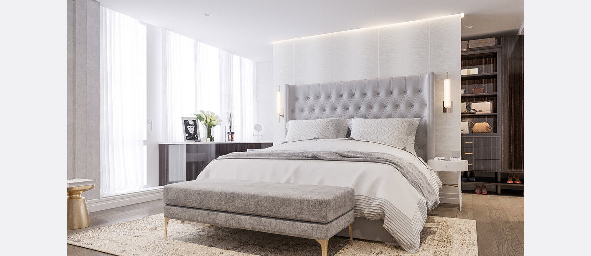 Bright and Modern Master Bedroom & Closet Design Rendering thumb