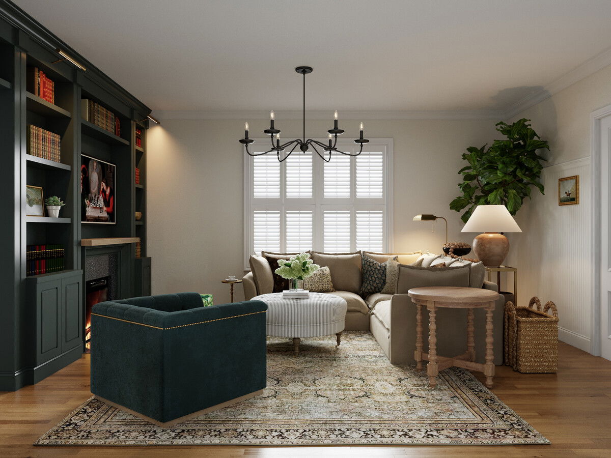 Modern Victorian Family Room Design Rendering thumb