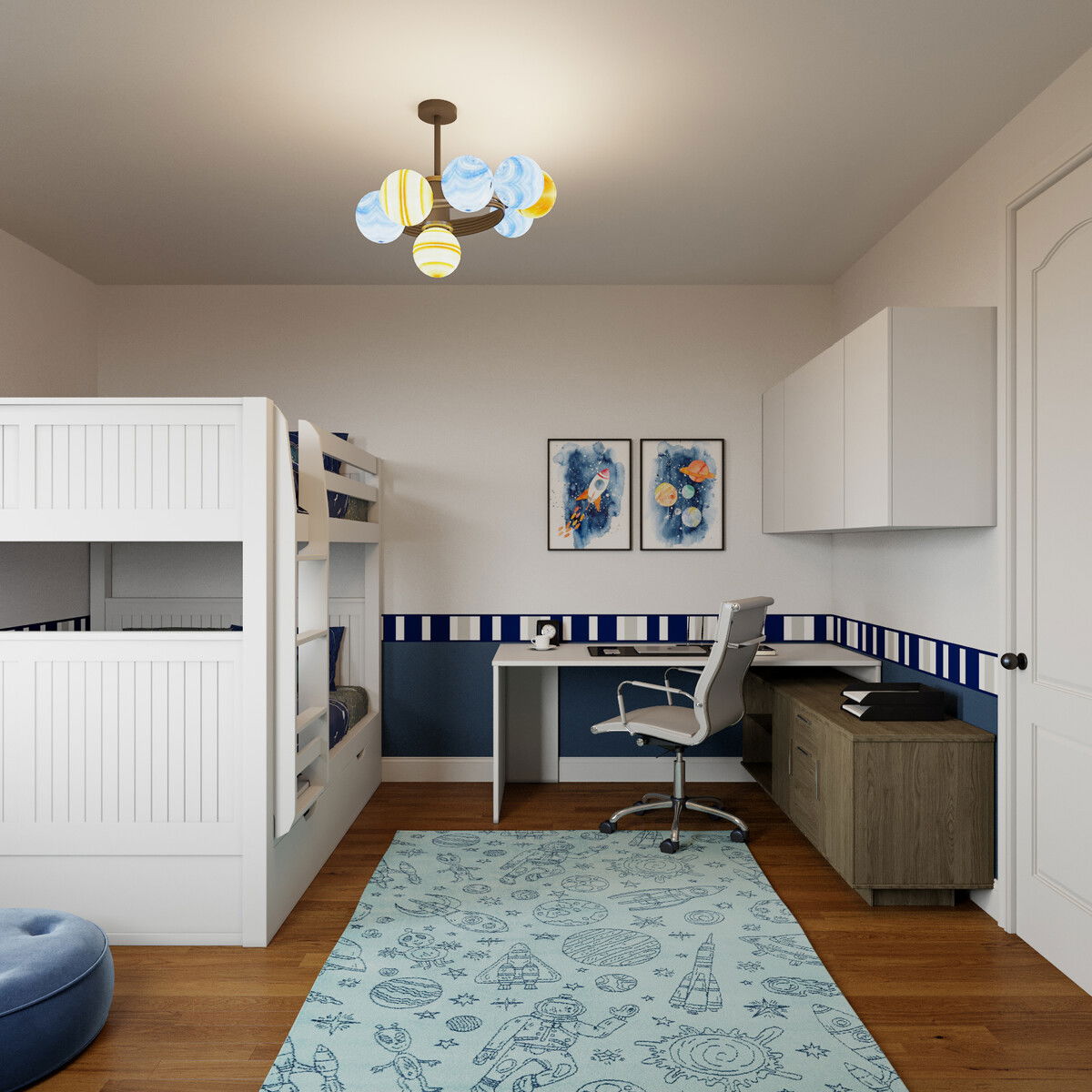Space Themed Kids Room Design Rendering thumb
