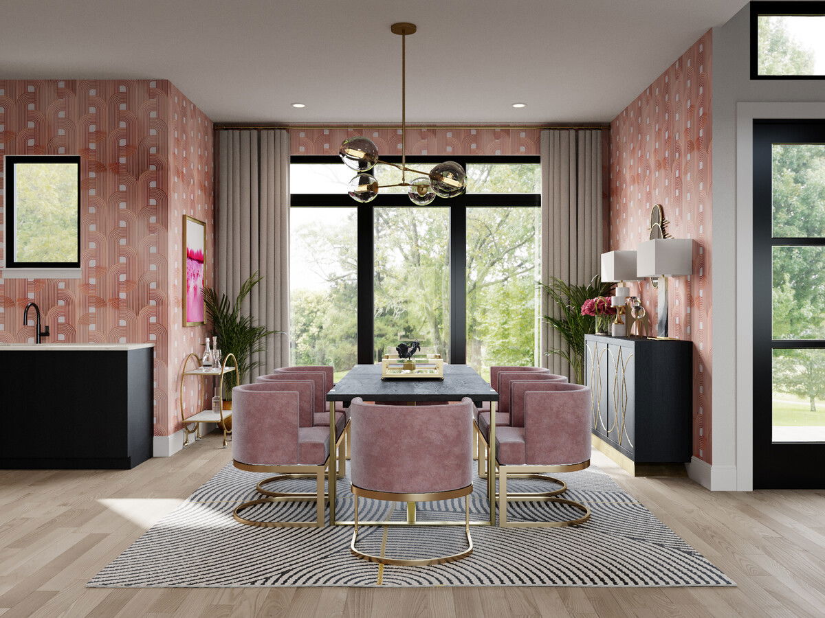 Glamorous Living and Dining Room Design Rendering thumb