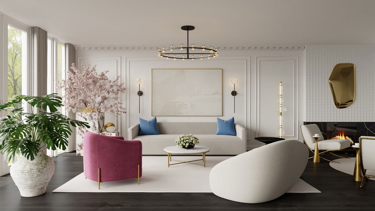 Sleek and Stylish Living & Dining Room Remodel Rendering thumb