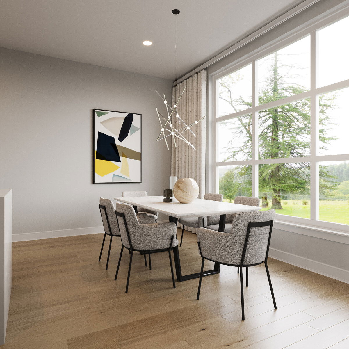 Airy Contemporary Living & Dining Interior Design Rendering thumb