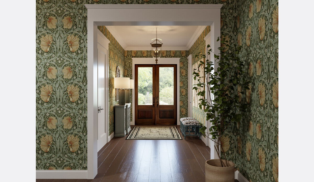 Feminine Green Eclectic Hallway Interior Design Rendering thumb