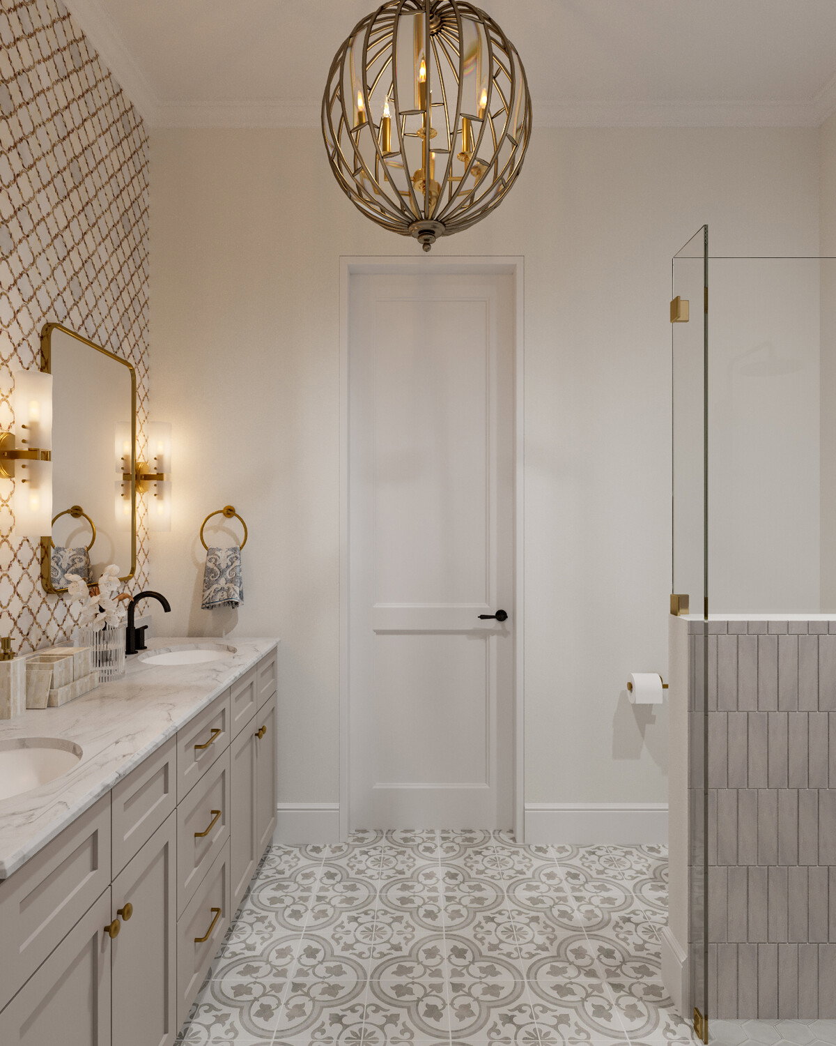 Modern French Country Guest Bathroom Design Rendering thumb