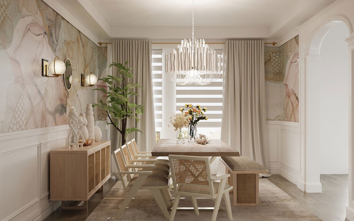 Luxe Contemporary Dining Room Transformation Rendering thumb