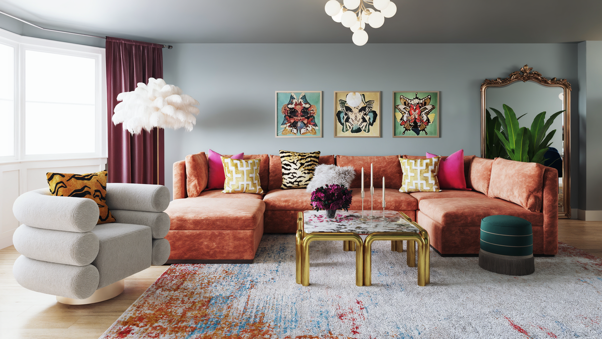 Contemporary & Eclectic Living Room Remodel Rendering thumb