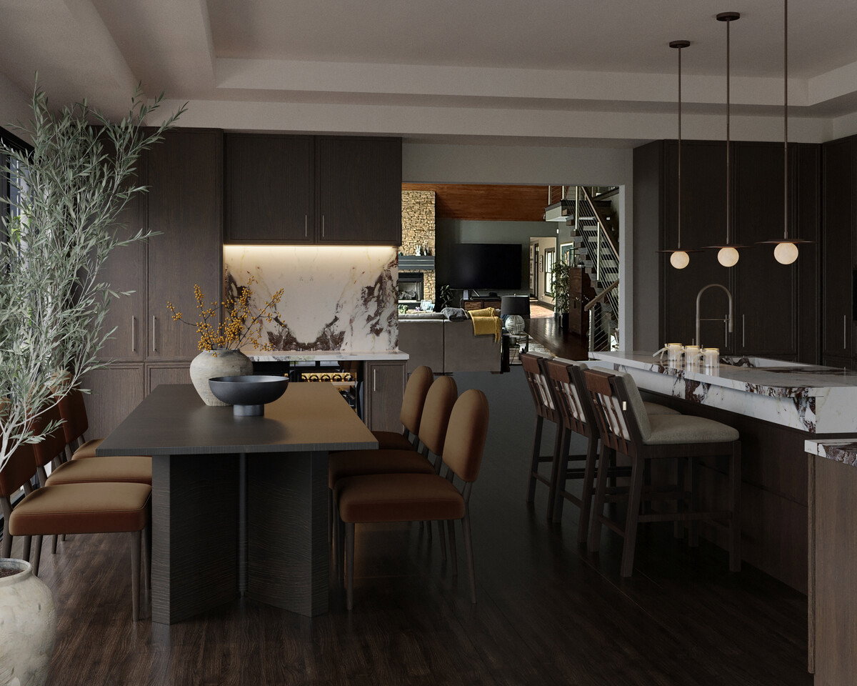 Warm Minimalist Marble Kitchen Renovation Rendering thumb