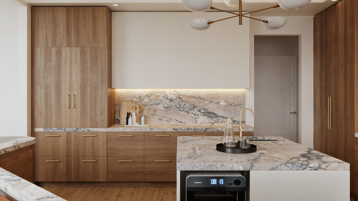 Modern Transitional Bathroom & Kitchen Design Rendering thumb