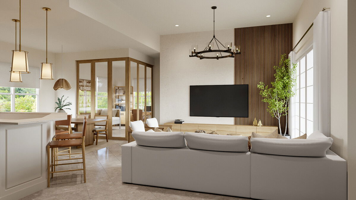 Fresh & Modern Living/Kitchen & Office Design Rendering thumb