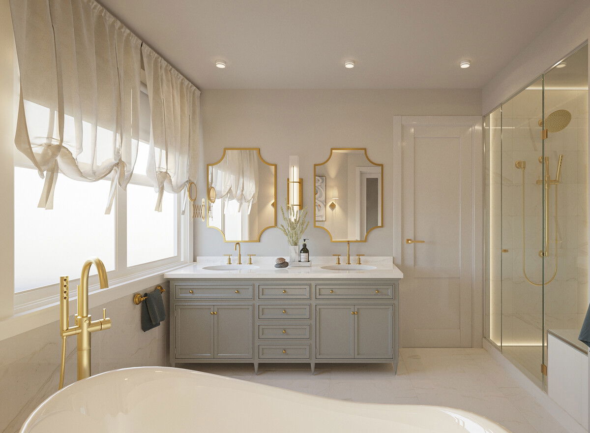Transitional Master Bathroom Renovation Rendering thumb