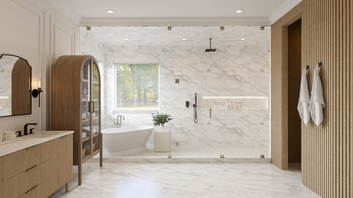 Sophisticated Modern Transitional Kitchen & Bathroom Design Rendering thumb